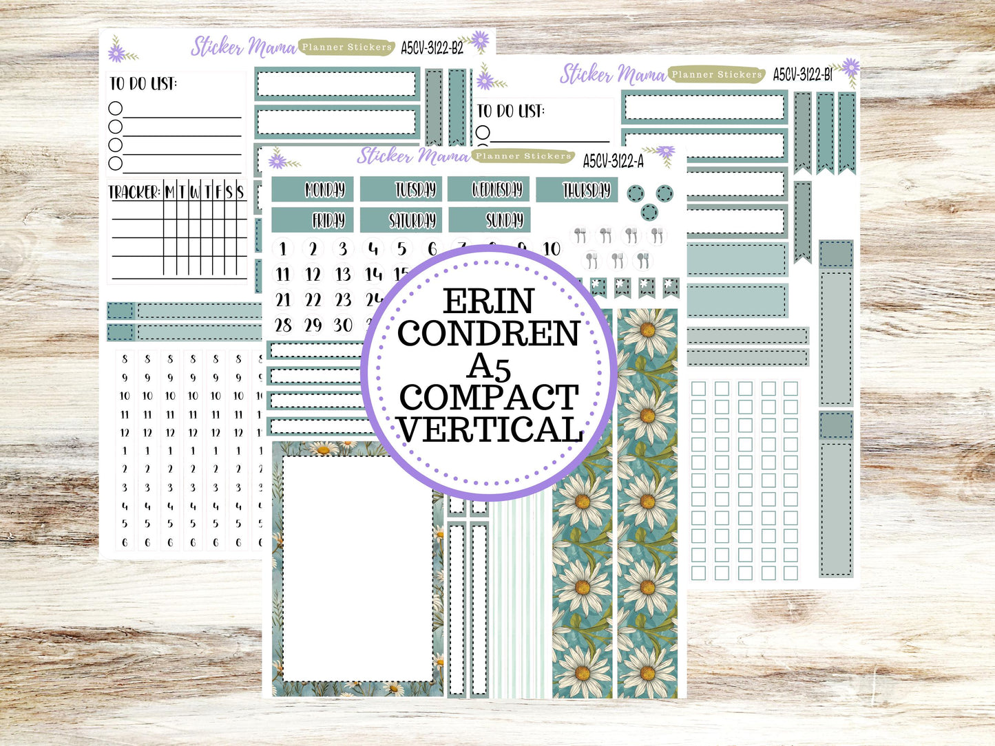 ERIN CONDREN A5 Compact Vertical-Kit #3122 || Vintage Bloom - Planner Stickers - Erin Condren Compact Vertical  Weekly Kit