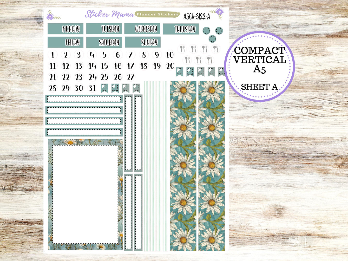 ERIN CONDREN A5 Compact Vertical-Kit #3122 || Vintage Bloom - Planner Stickers - Erin Condren Compact Vertical  Weekly Kit