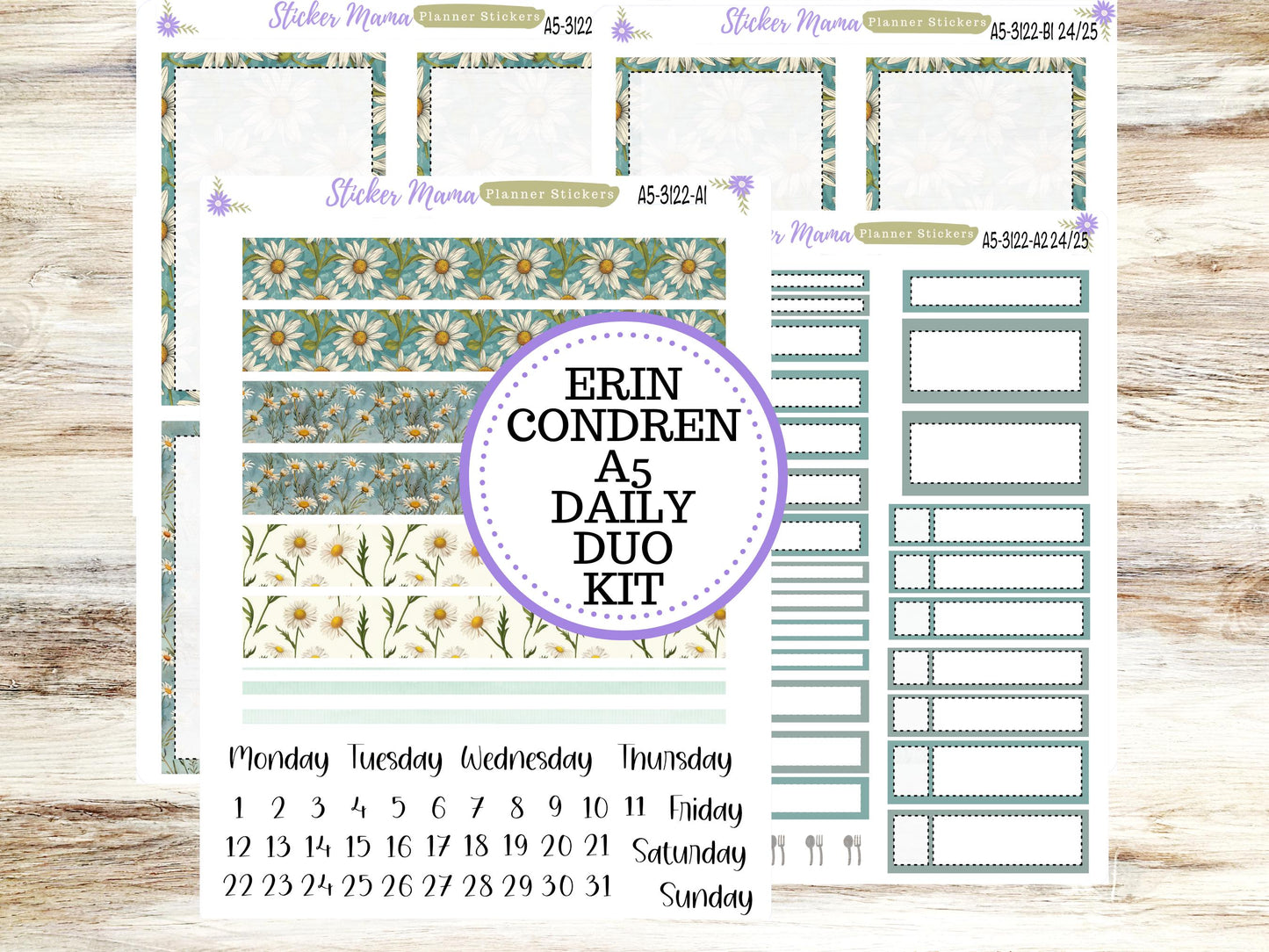 A5-DAILY DUO-Kit #3122  || Vintage Bloom || Planner Stickers - Daily Duo A5 Planner - Daily Duo Stickers - Daily Planner