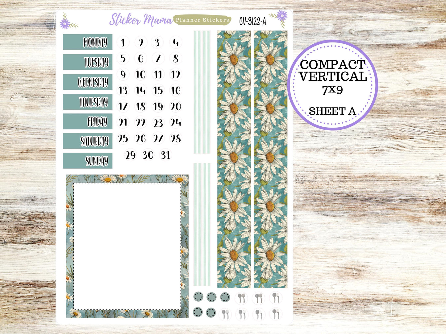 ERIN CONDREN 7x9 Compact Vertical-Kit #3122 || Vintage Bloom - Planner Stickers - Erin Condren Compact Vertical  Weekly Kit