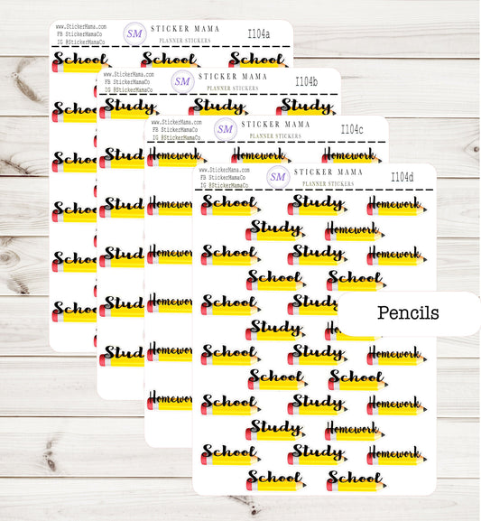 PENCIL PLANNER STICKERS I-104, Study Stickers Homework Stickers School Work Stickers Pencil Stickers Pencil Icon Stickers Studying Stickers