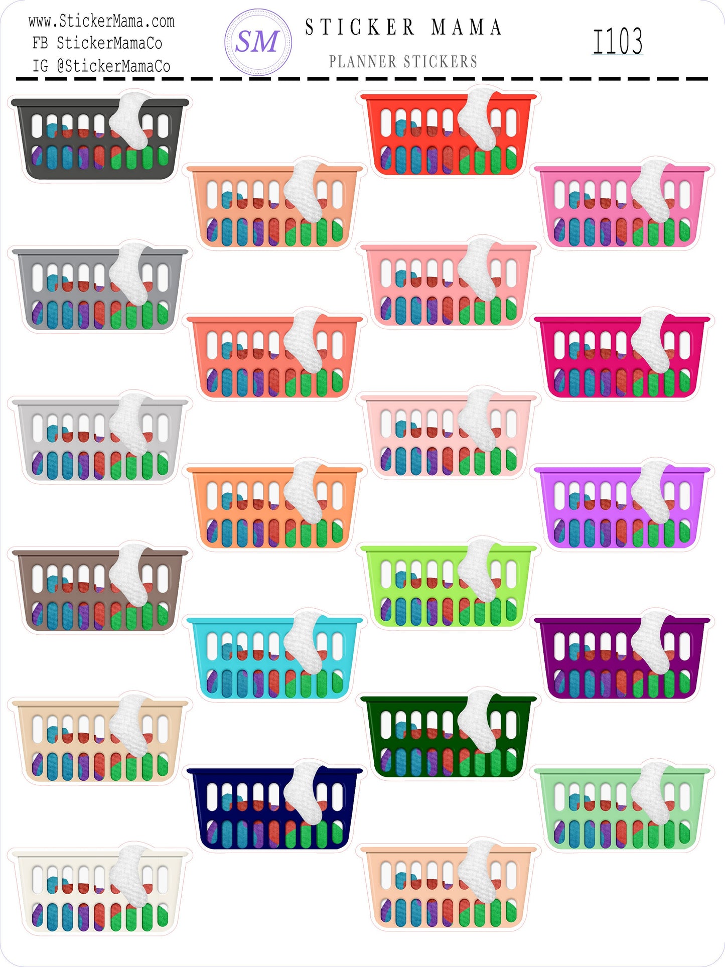 LAUNDRY BASKETS STICKERS I-103 Stickers for Laundry Stickers Planner Stickers Eclp Hourly Planner Laundry Baskets Stickers Stickers