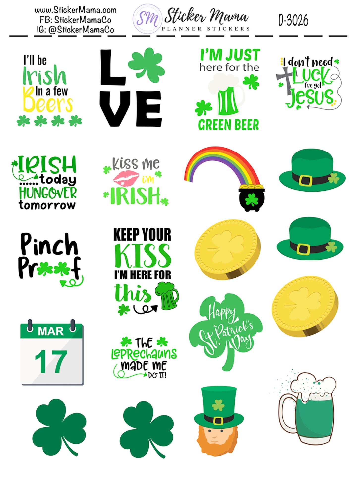 D-3026 ST. PATRICKS STICKERS - Deco Stickers - Planner Stickers