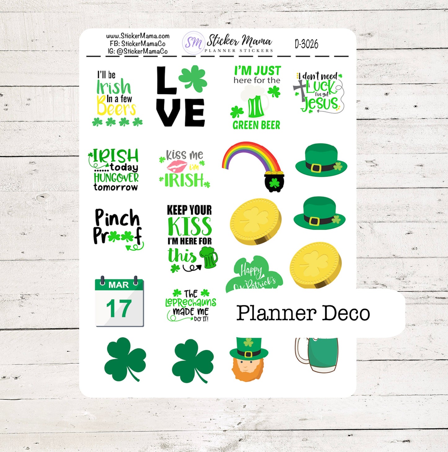 D-3026 ST. PATRICKS STICKERS - Deco Stickers - Planner Stickers