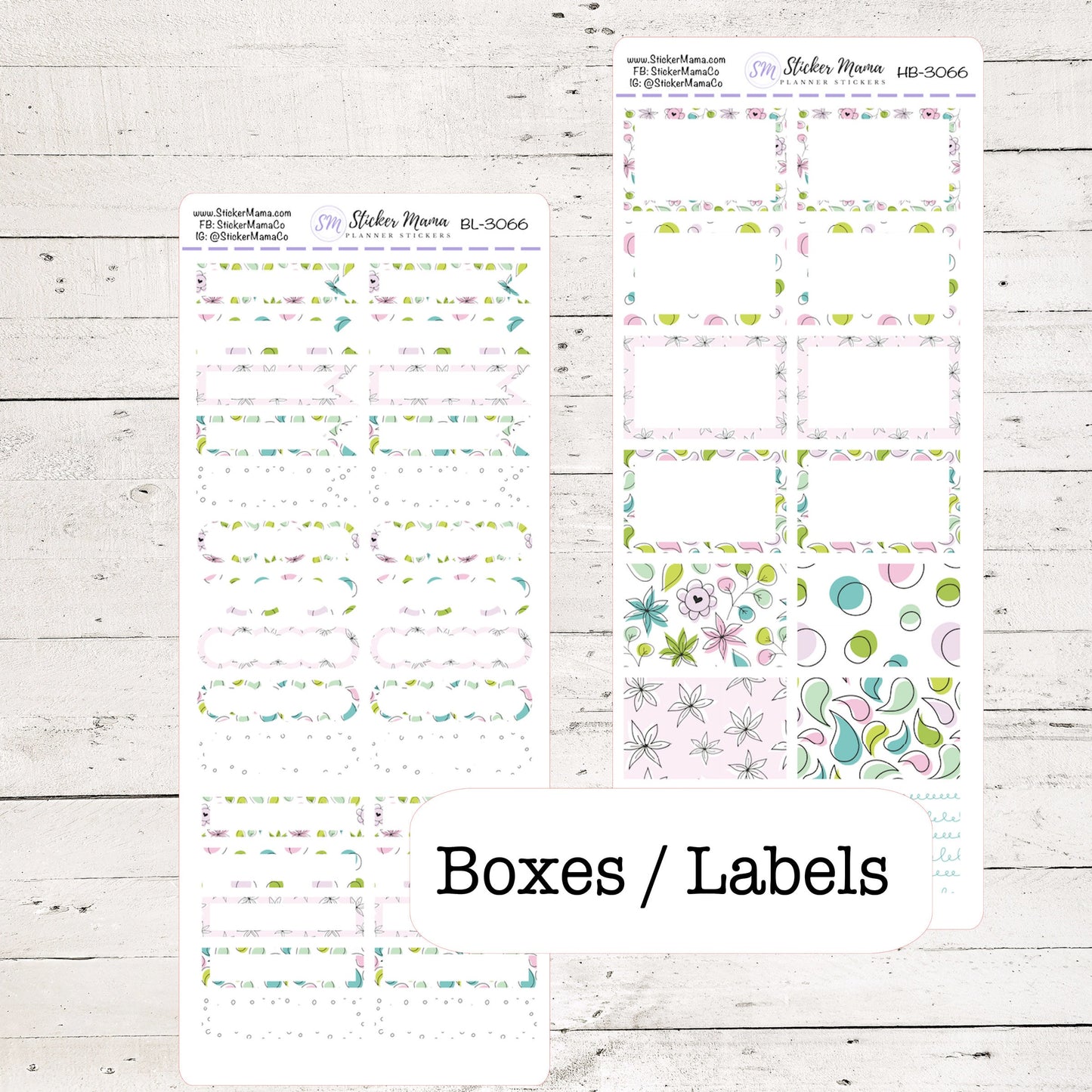 BL-3066 - HB-3066 BASIC Label Stickers - Spring Floral - Half Boxes - Planner Stickers - Full Box for Planners