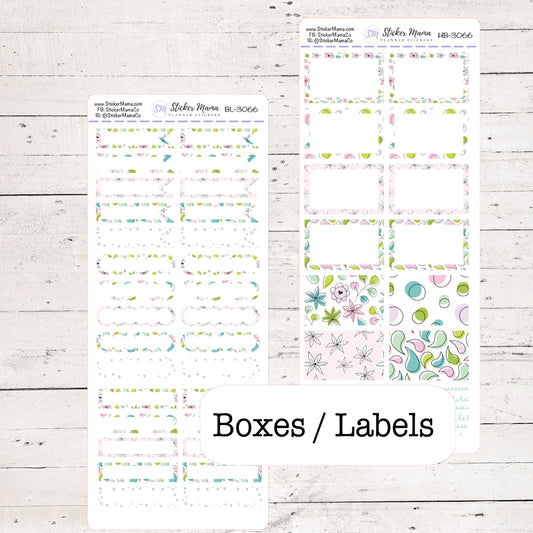 BL-3066 - HB-3066 BASIC Label Stickers - Spring Floral - Half Boxes - Planner Stickers - Full Box for Planners