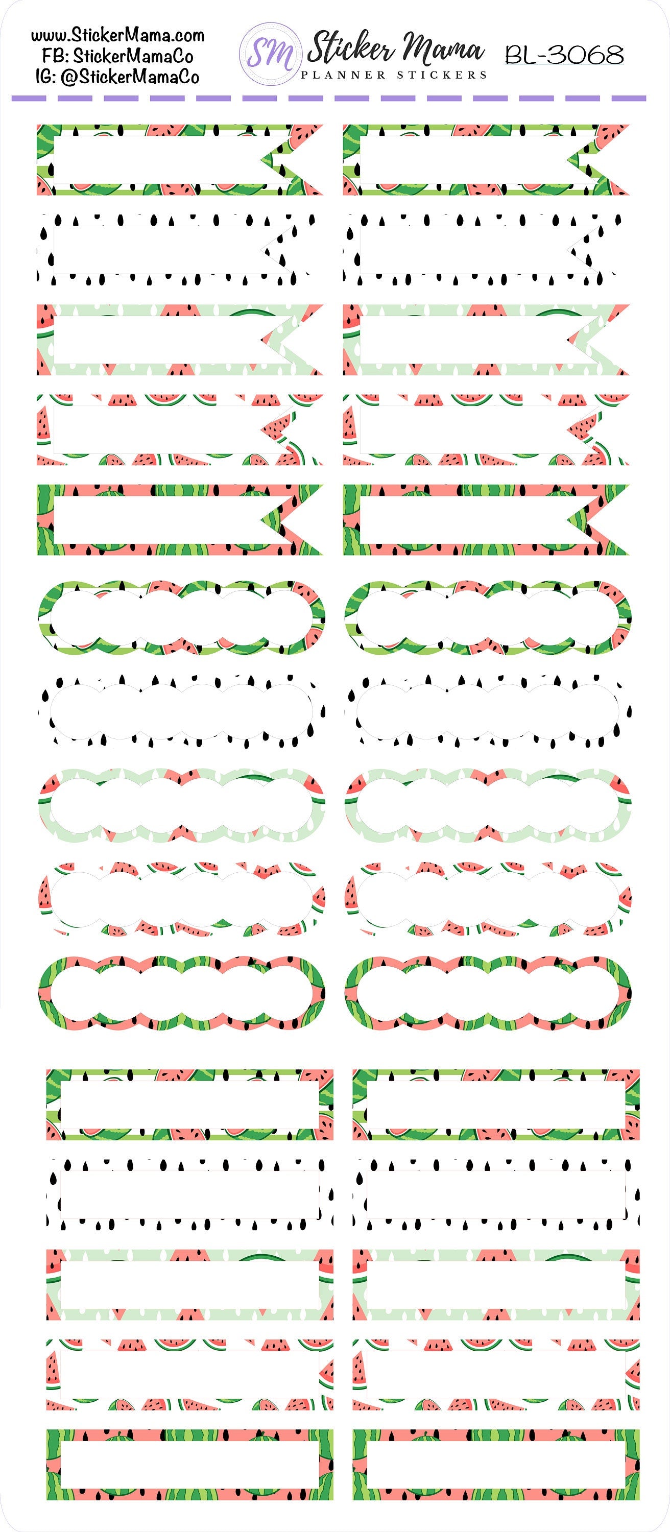 BL-3068 - HB-3068 BASIC Label Stickers - Watermelon - Half Boxes - Planner Stickers - Full Box for Planners