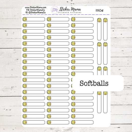 SS-1110d - DOODLE SOFTBALL Planner Label Stickers  - Softball Stickers - Softball Games - Softball Practice