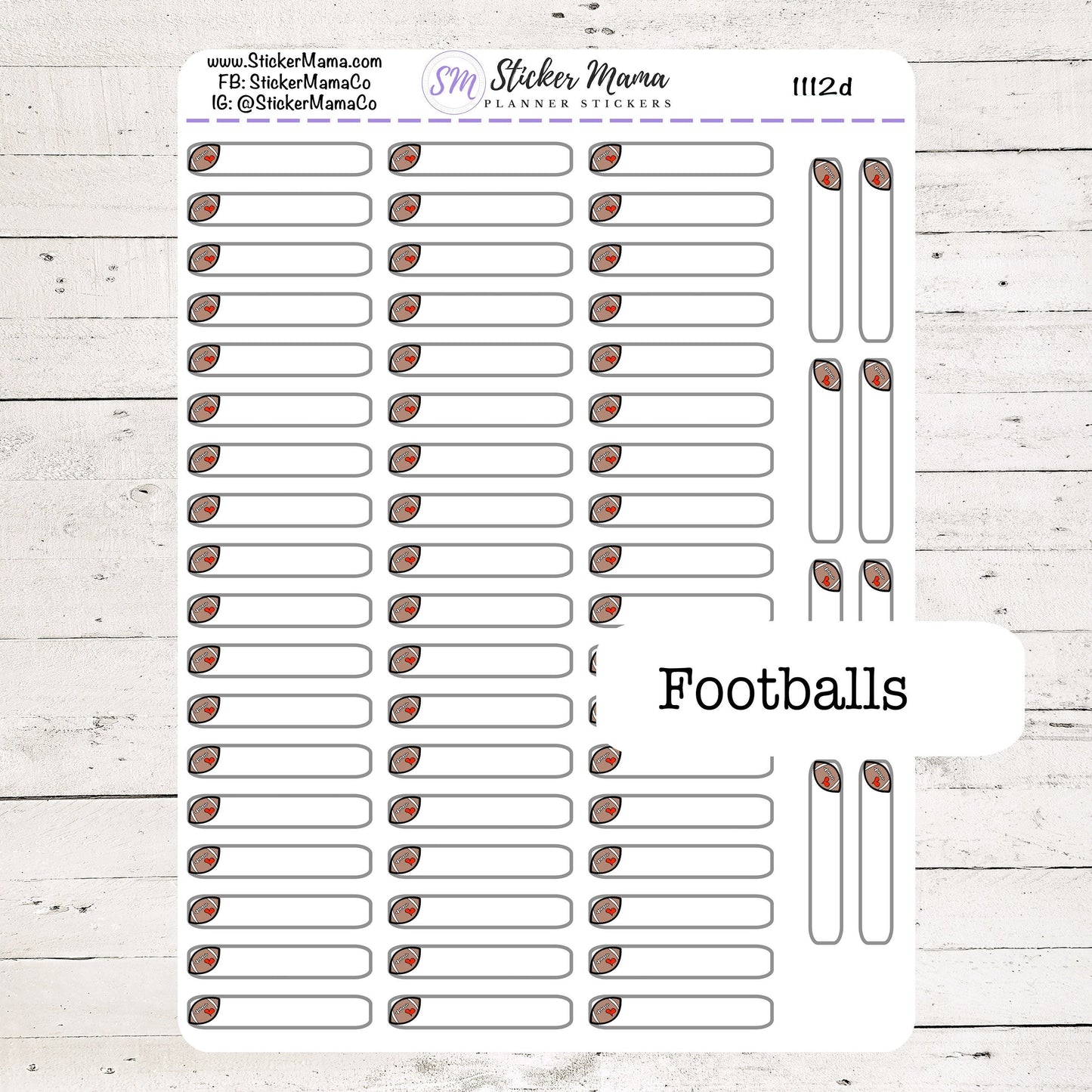 SS-1112d - DOODLE FOOTBALL Planner Labels Stickers  - Football Stickers - Football Games - Football Practice