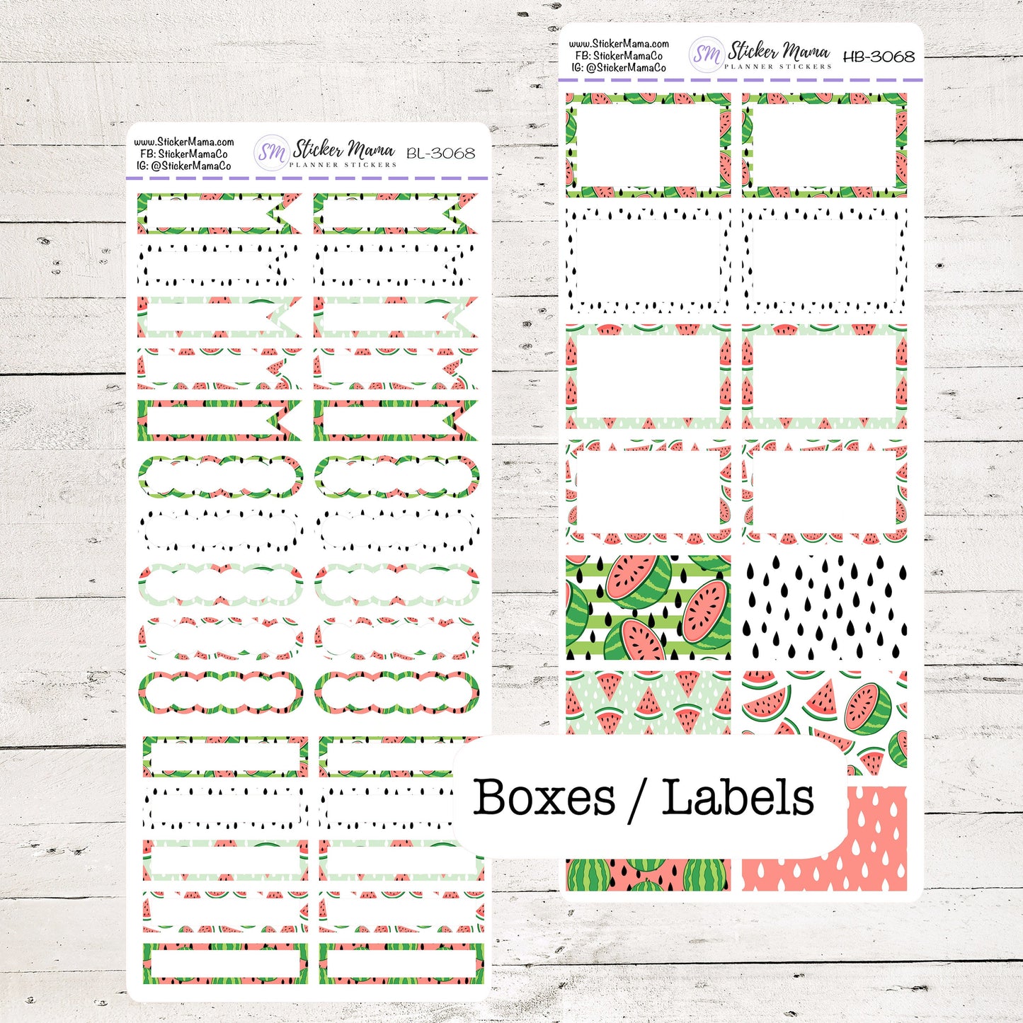 BL-3068 - HB-3068 BASIC Label Stickers - Watermelon - Half Boxes - Planner Stickers - Full Box for Planners