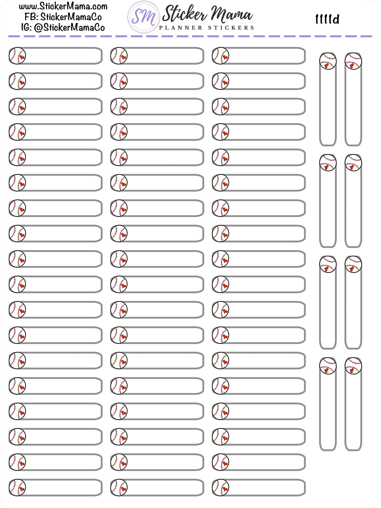 SS-1111d - DOODLE BASEBALL Planner Label Stickers  - Baseball Stickers - Baseball Games - Baseball Practice
