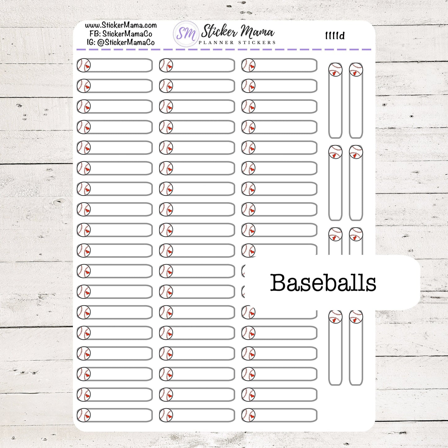 SS-1111d - DOODLE BASEBALL Planner Label Stickers  - Baseball Stickers - Baseball Games - Baseball Practice