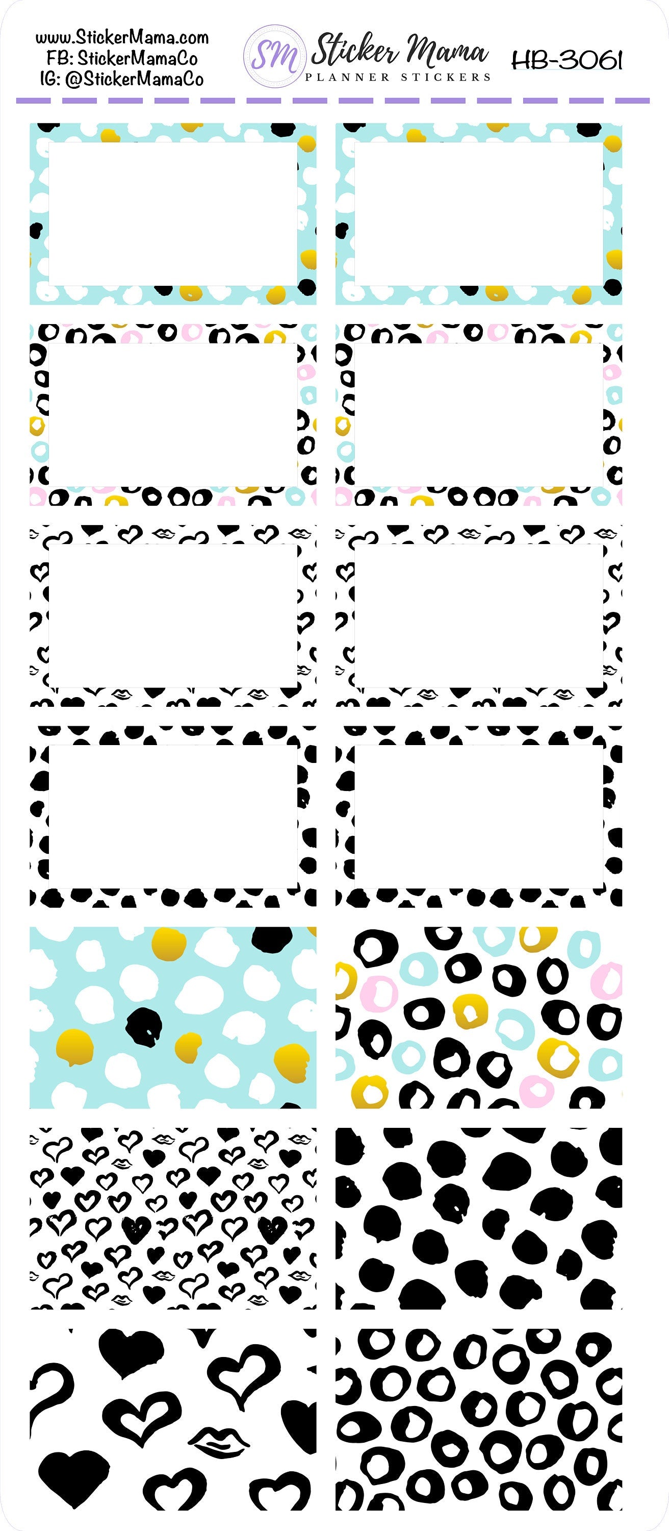 BL-3061 - HB-3061 BASIC Label Stickers - Brush Strokes - Half Boxes - Planner Stickers - Full Box for Planners