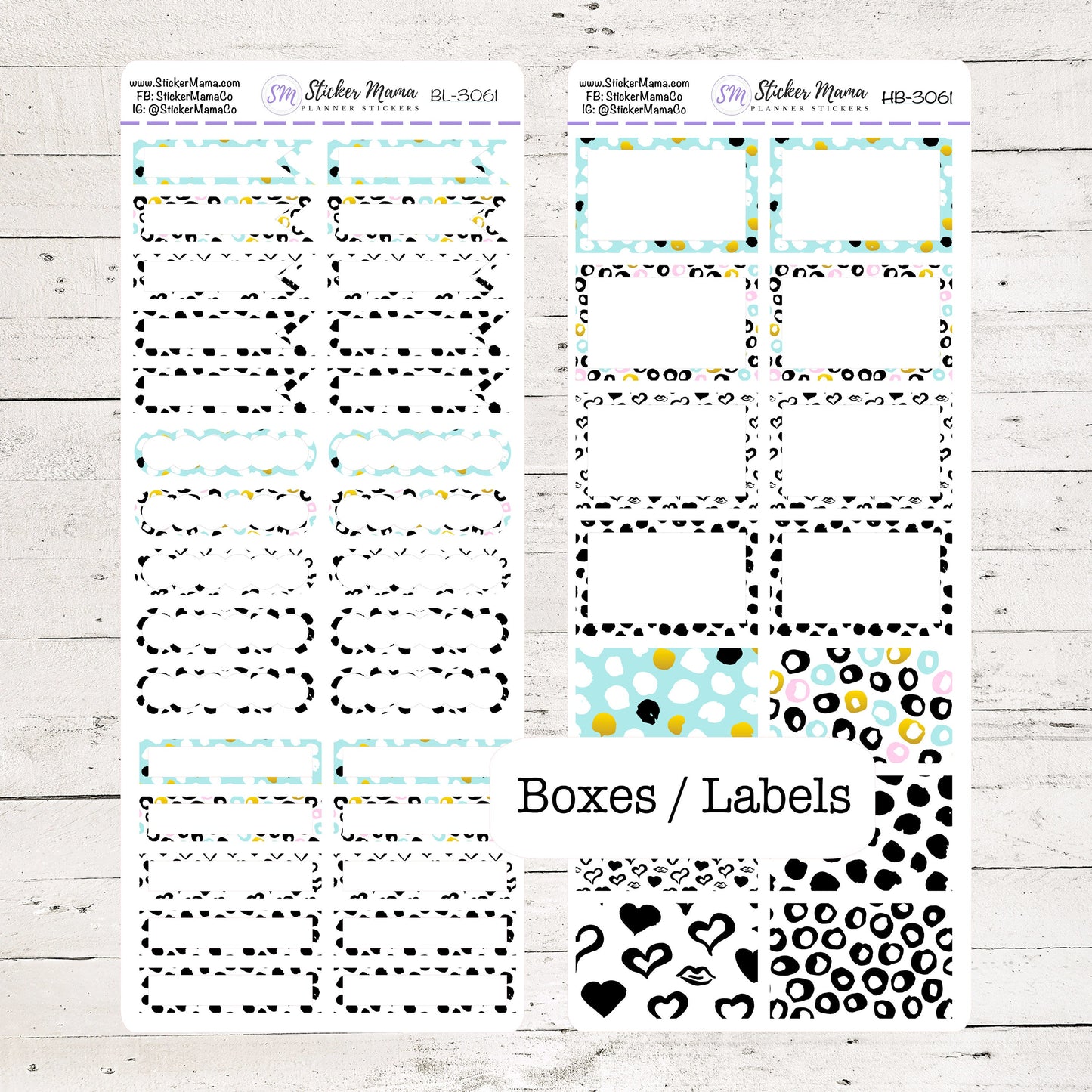 BL-3061 - HB-3061 BASIC Label Stickers - Brush Strokes - Half Boxes - Planner Stickers - Full Box for Planners