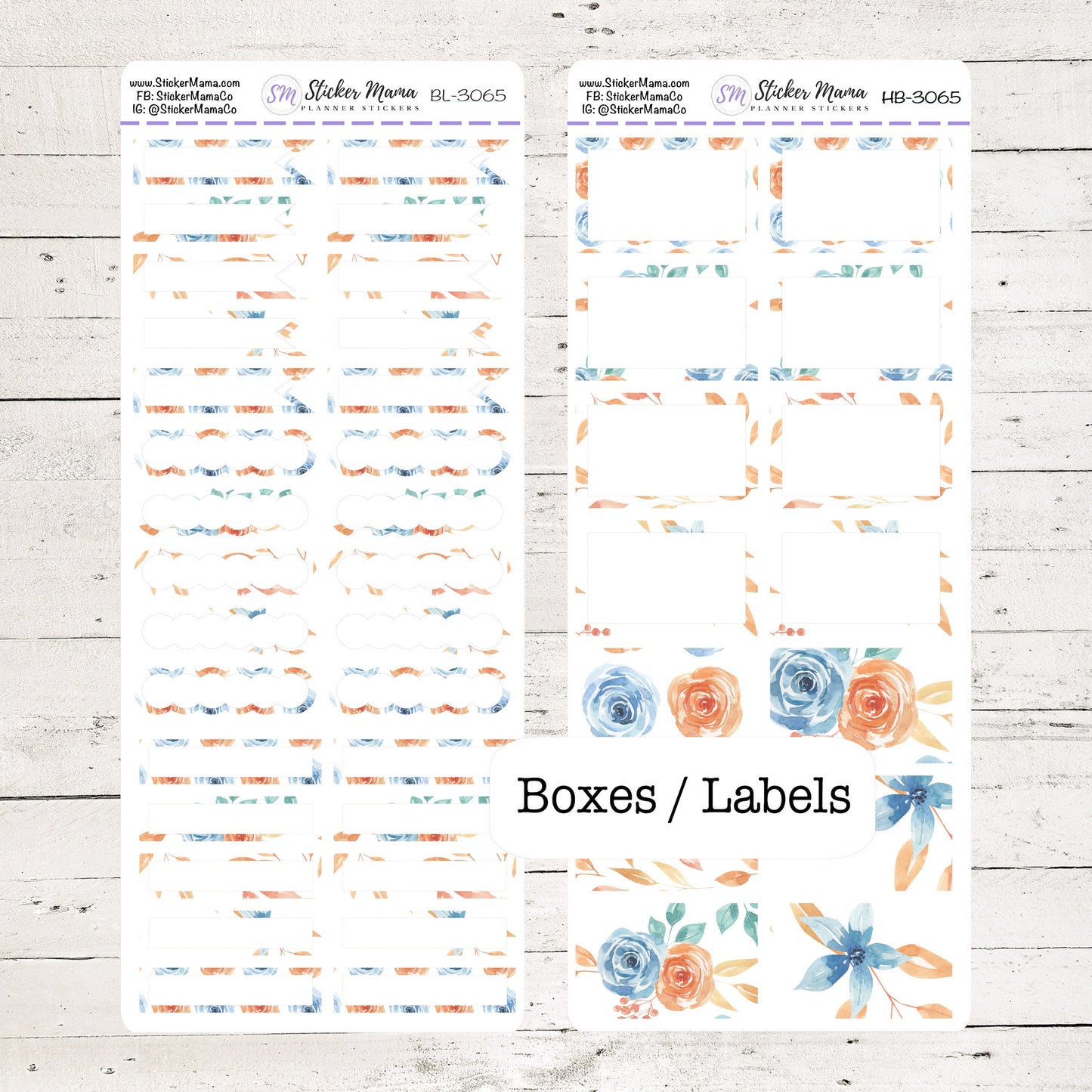 BL-3065 - HB-3065 BASIC Label Stickers - Navy and Orange - Half Boxes - Planner Stickers - Full Box for Planners