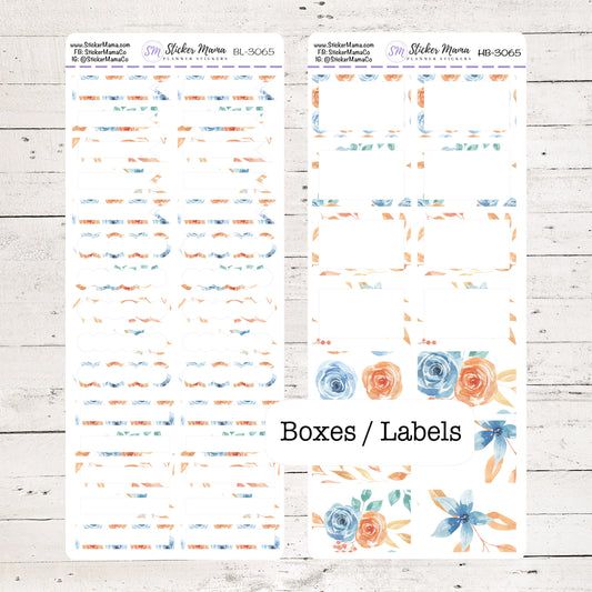 BL-3065 - HB-3065 BASIC Label Stickers - Navy and Orange - Half Boxes - Planner Stickers - Full Box for Planners