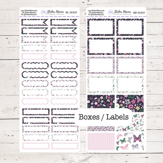 BL-3069 - HB-3069 BASIC Label Stickers - Butterflies - Half Boxes - Planner Stickers - Full Box for Planners