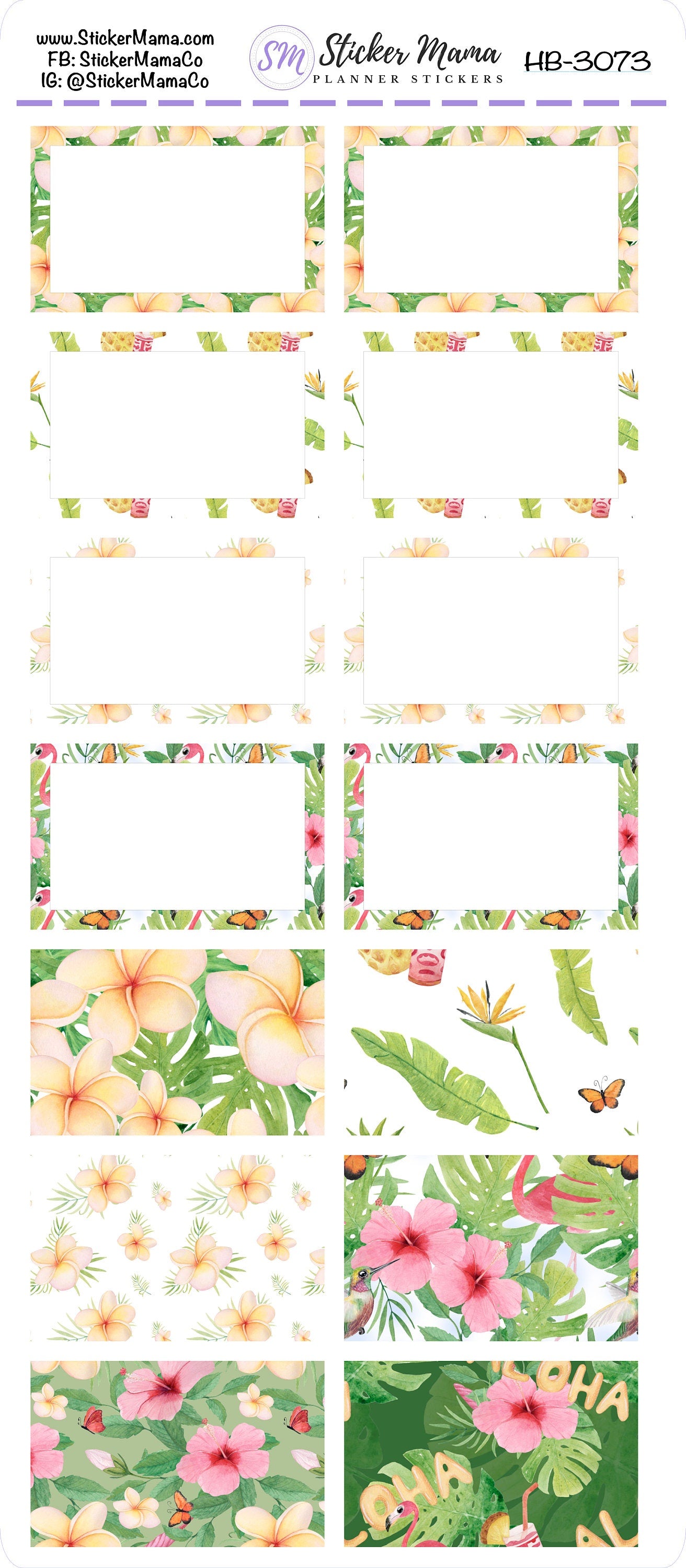 BL-3073 - HB-3073 BASIC Label Stickers - Tropical Summer - Half Boxes - Planner Stickers - Full Box for Planners