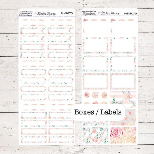 BL-3070 - HB-3070 BASIC Label Stickers - Romantic Flowers - Half Boxes - Planner Stickers - Full Box for Planners