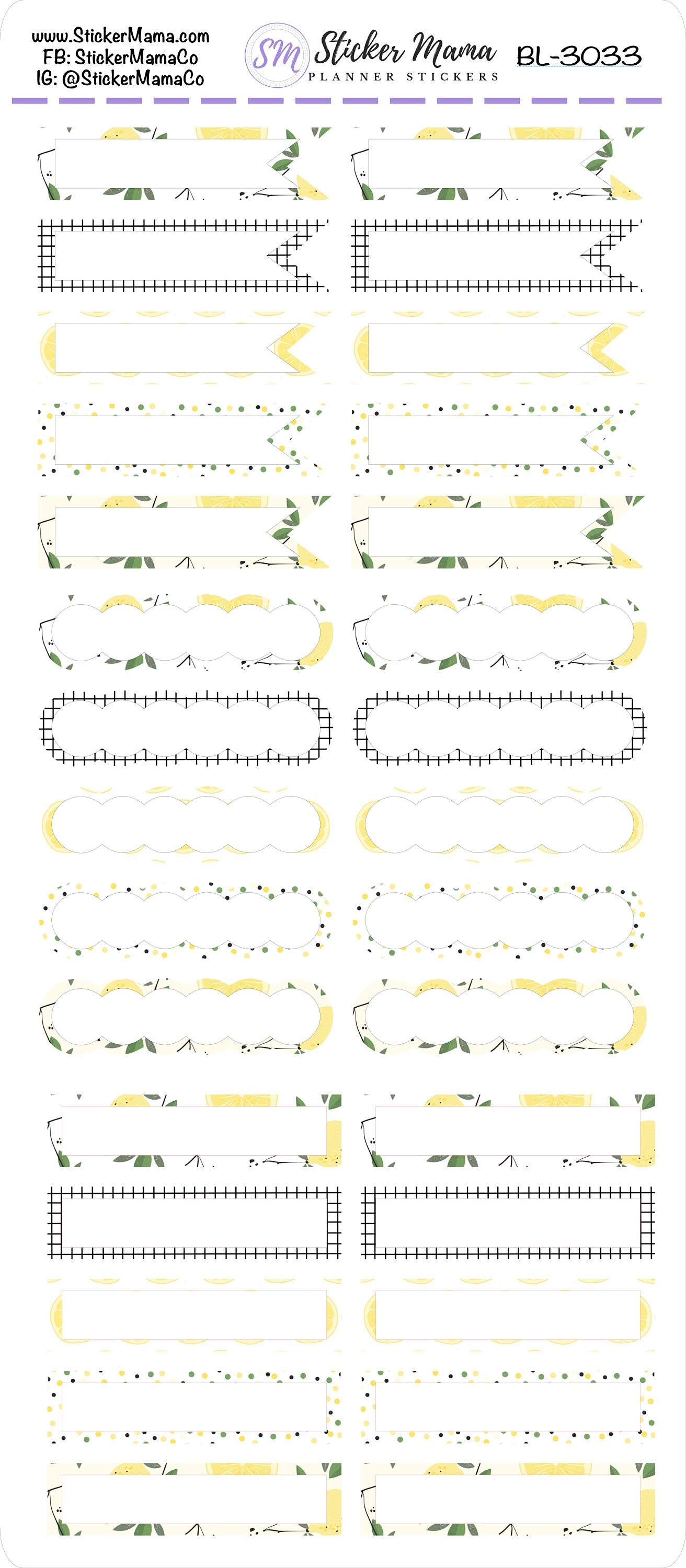 BL-3033 - HB-3033 BASIC Label Stickers - Lemons - Half Boxes - Planner Stickers - Full Box for Planners