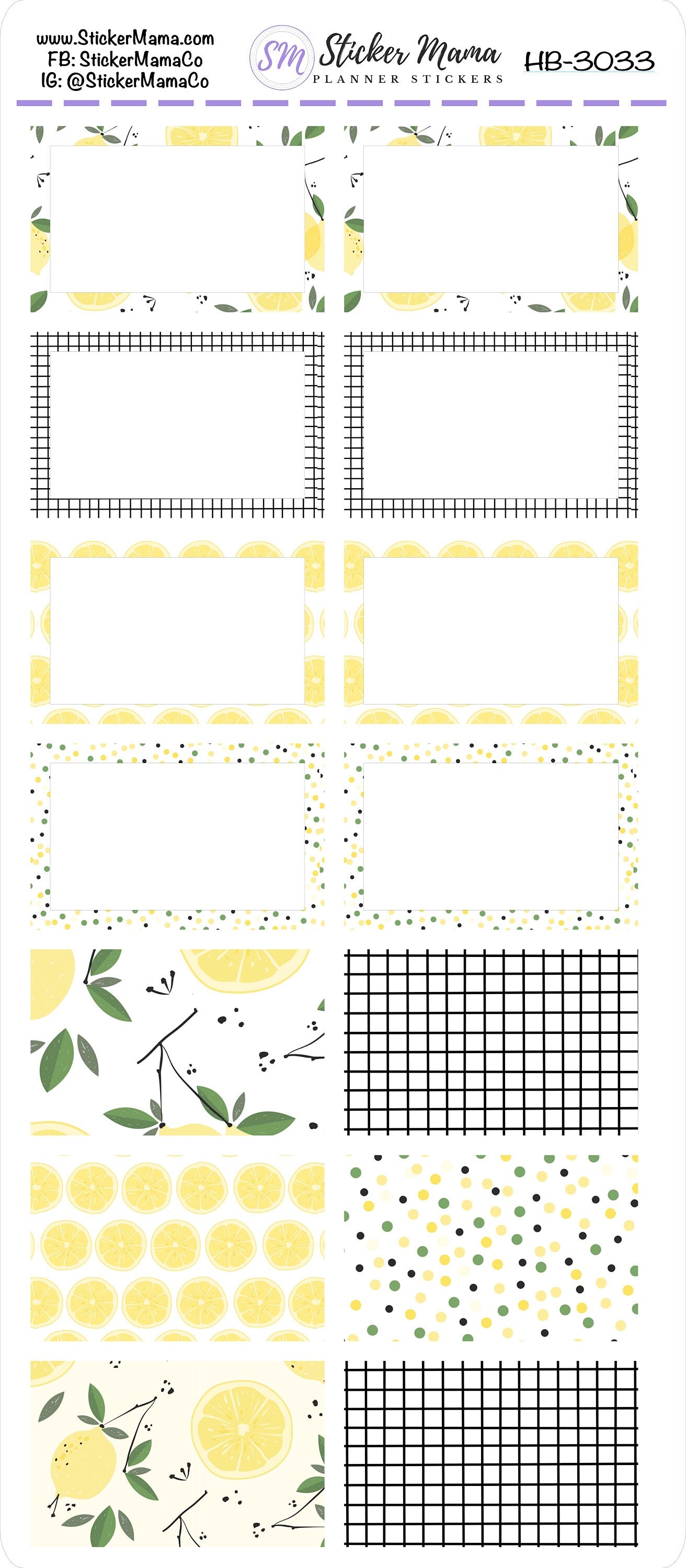 BL-3033 - HB-3033 BASIC Label Stickers - Lemons - Half Boxes - Planner Stickers - Full Box for Planners