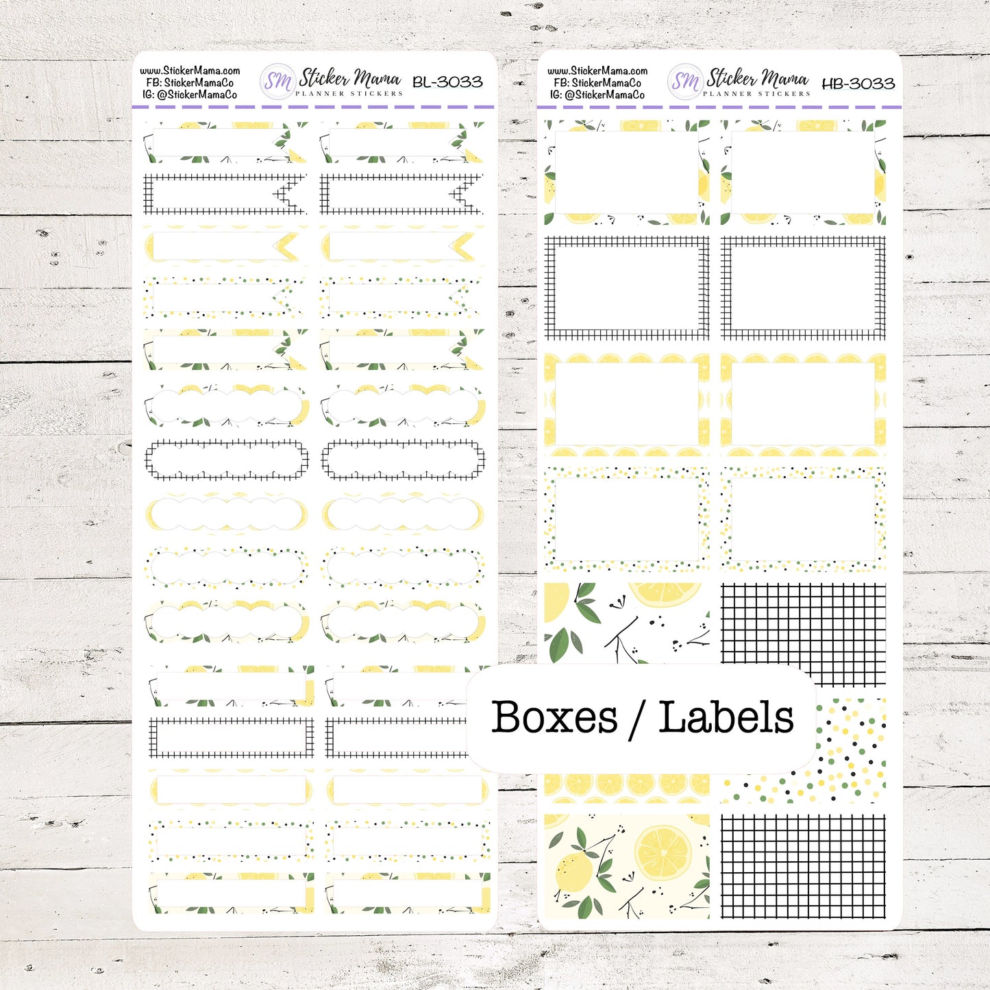 BL-3033 - HB-3033 BASIC Label Stickers - Lemons - Half Boxes - Planner Stickers - Full Box for Planners