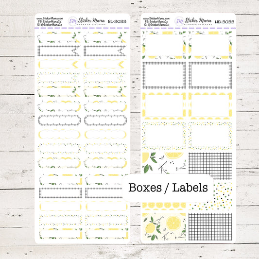 BL-3033 - HB-3033 BASIC Label Stickers - Lemons - Half Boxes - Planner Stickers - Full Box for Planners