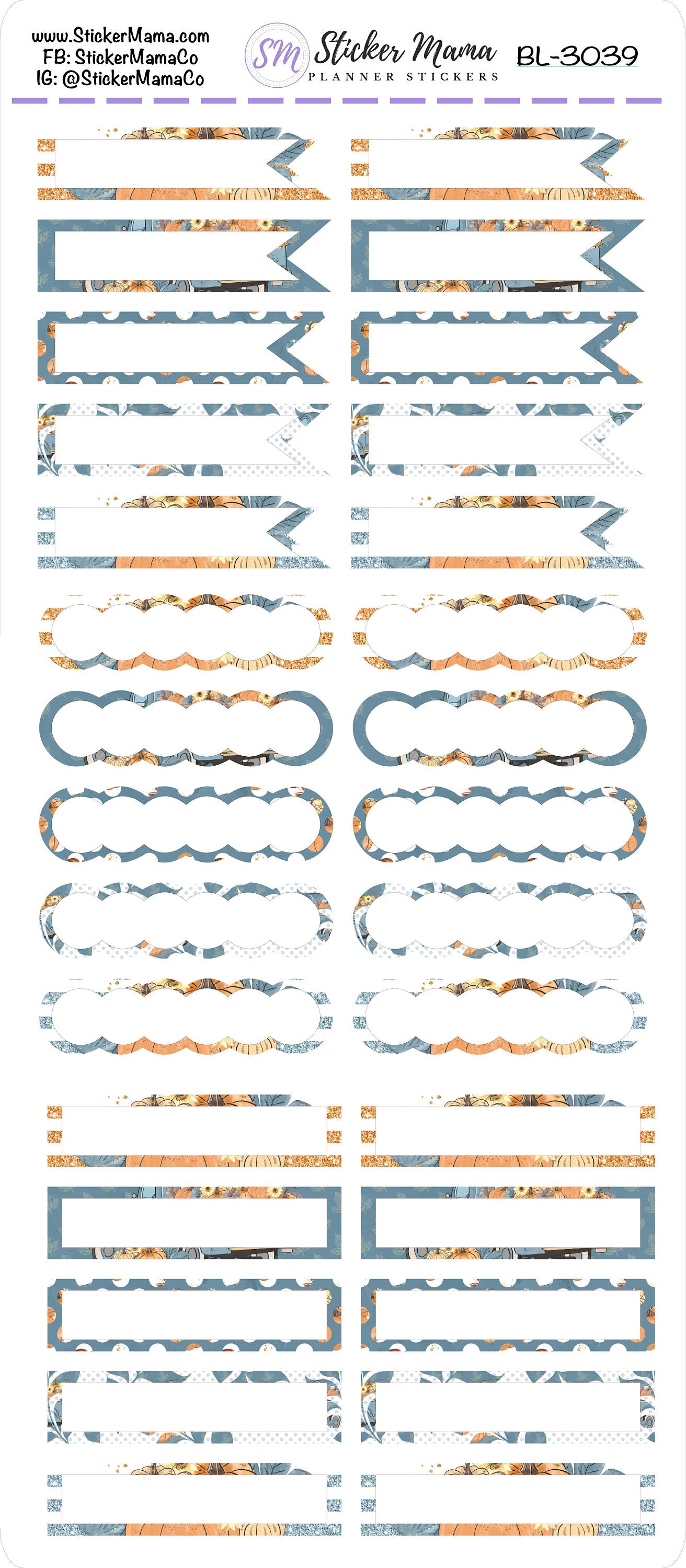 BL-3039 - HB-3039 BASIC Label Stickers - Pumpkin Patch - Half Boxes - Planner Stickers - Full Box for Planners