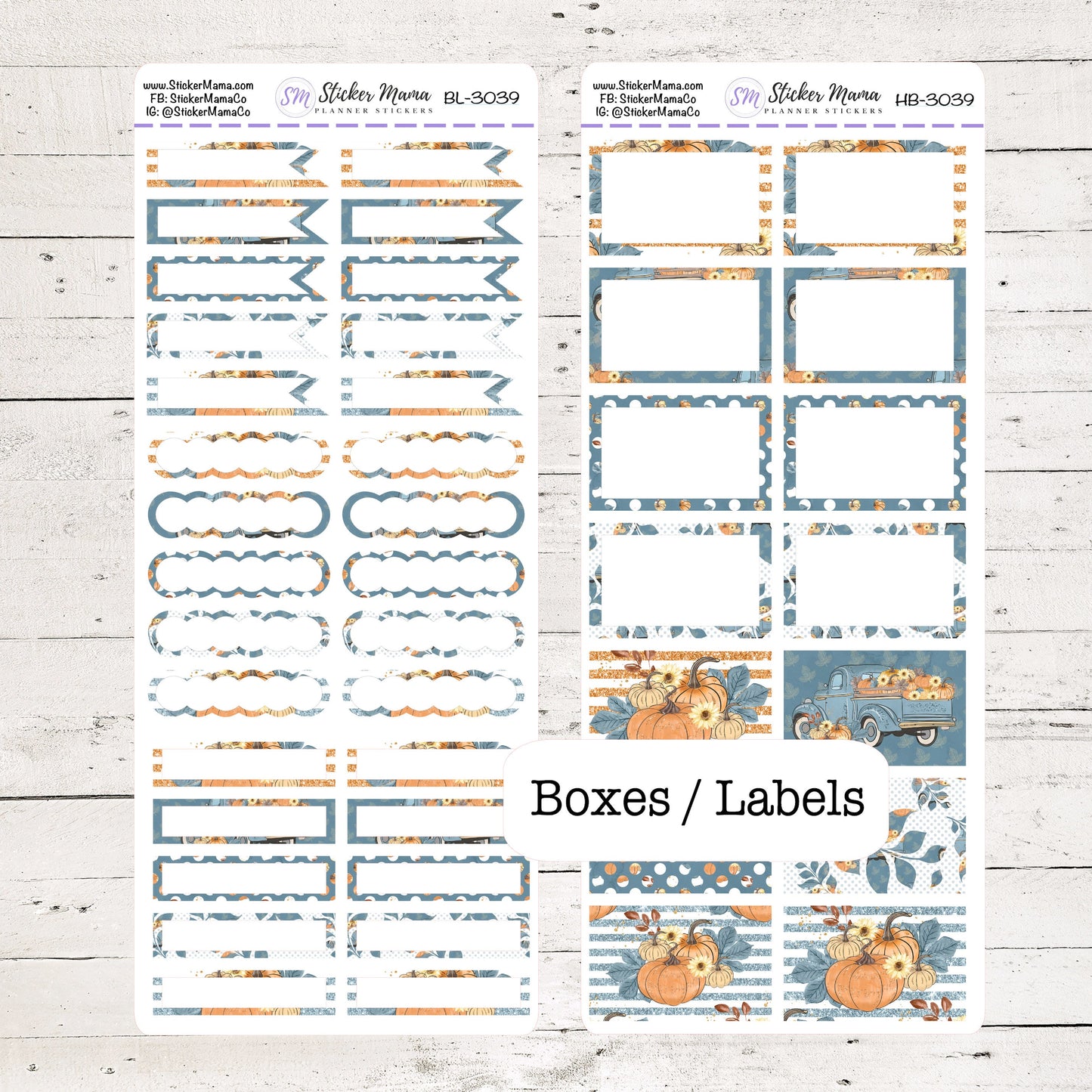 BL-3039 - HB-3039 BASIC Label Stickers - Pumpkin Patch - Half Boxes - Planner Stickers - Full Box for Planners