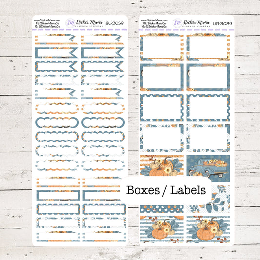 BL-3039 - HB-3039 BASIC Label Stickers - Pumpkin Patch - Half Boxes - Planner Stickers - Full Box for Planners