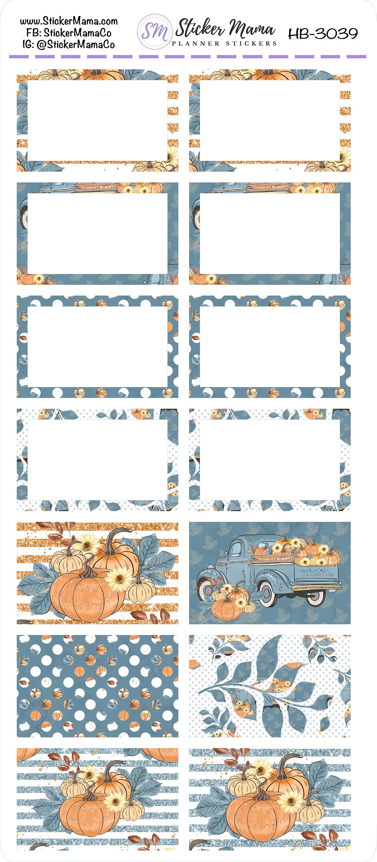 BL-3039 - HB-3039 BASIC Label Stickers - Pumpkin Patch - Half Boxes - Planner Stickers - Full Box for Planners