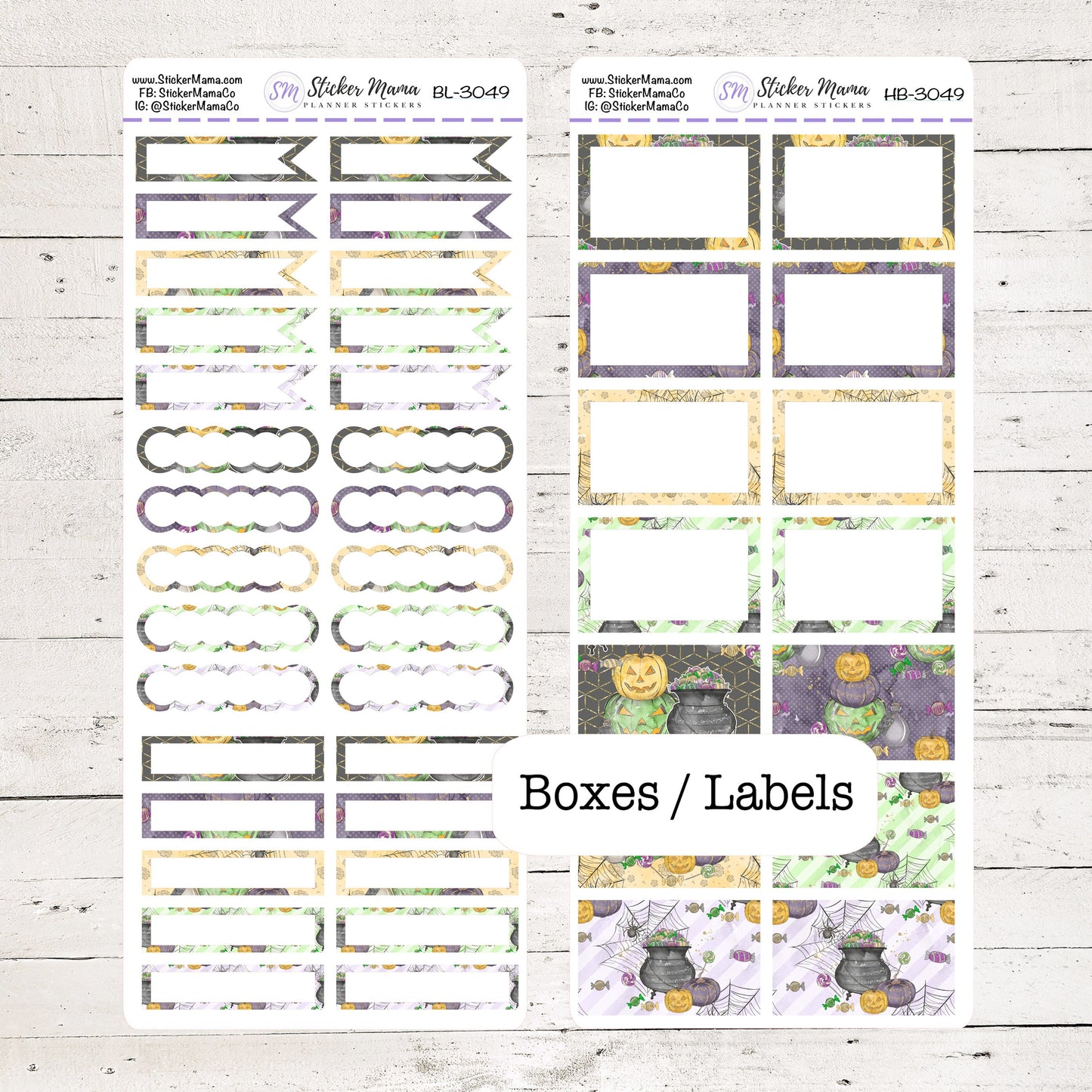 BL-3049 - HB-3049 BASIC Label Stickers - Halloween - Half Boxes - Planner Stickers - Full Box for Planners