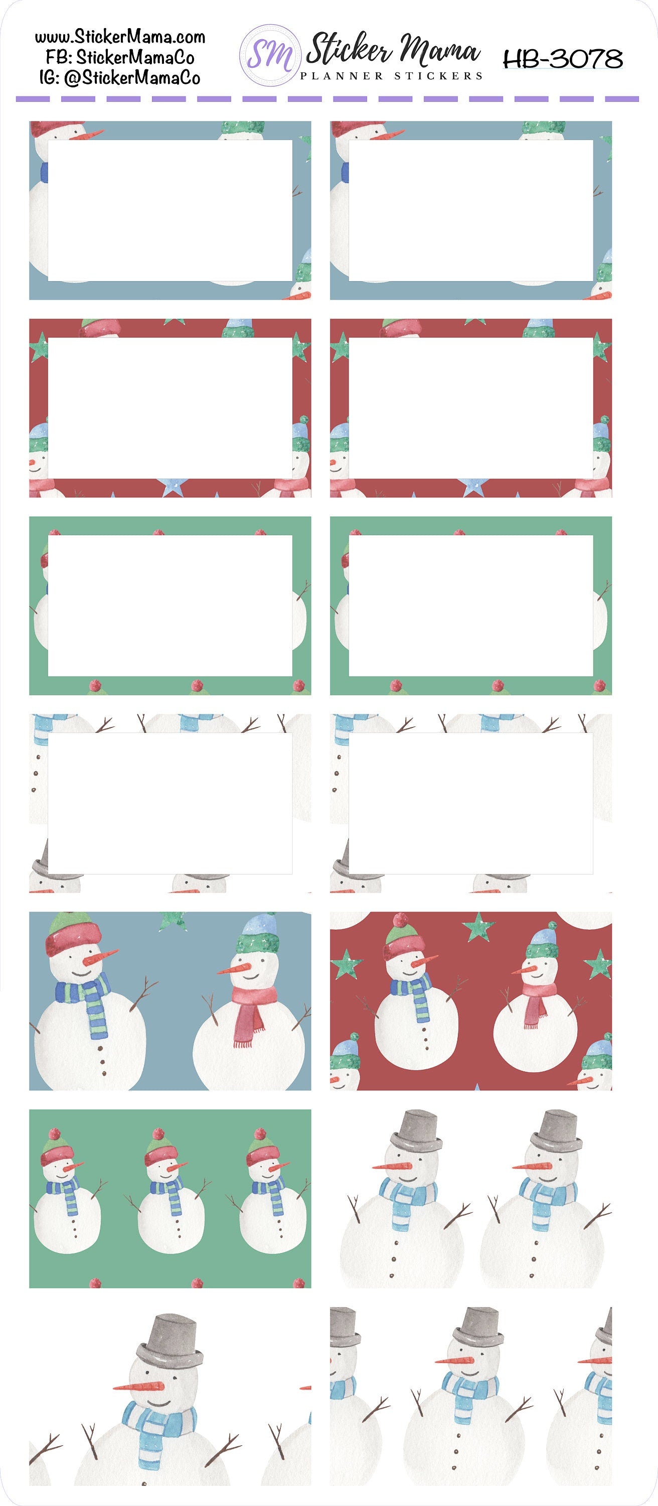 BL-3078 - HB-3078 BASIC Label Stickers - Snowmen - Half Boxes - Planner Stickers - Full Box for Planners