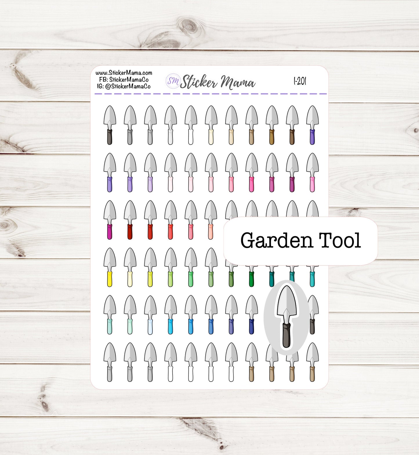 GARDEN TOOLS PLANNER Stickers I-201 - Garden Shovel Stickers   - Stickers for Gardening