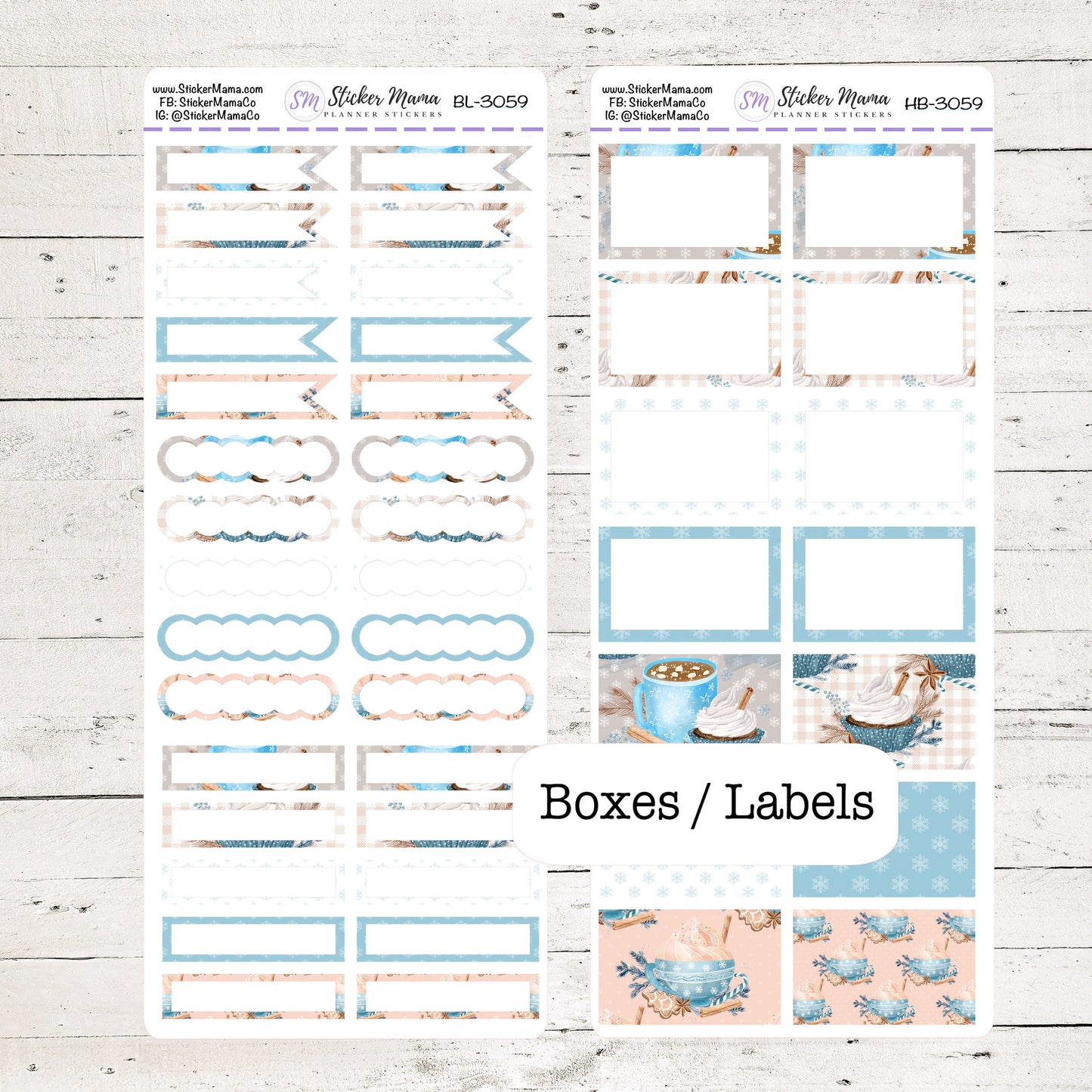 BL-3059 - HB-3059 BASIC Label Stickers - Christmas Winter - Half Boxes - Planner Stickers - Full Box for Planners