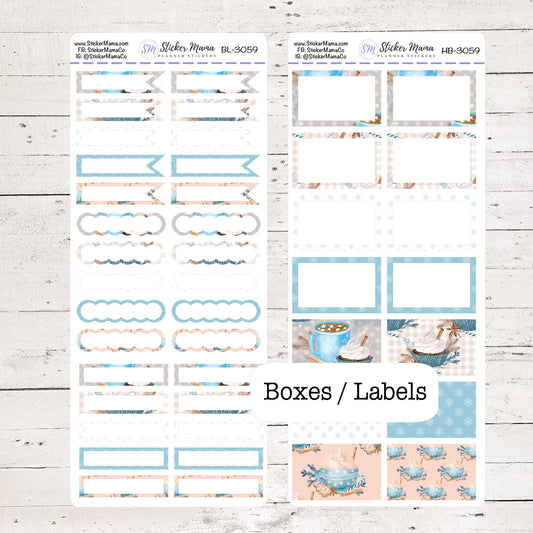 BL-3059 - HB-3059 BASIC Label Stickers - Christmas Winter - Half Boxes - Planner Stickers - Full Box for Planners