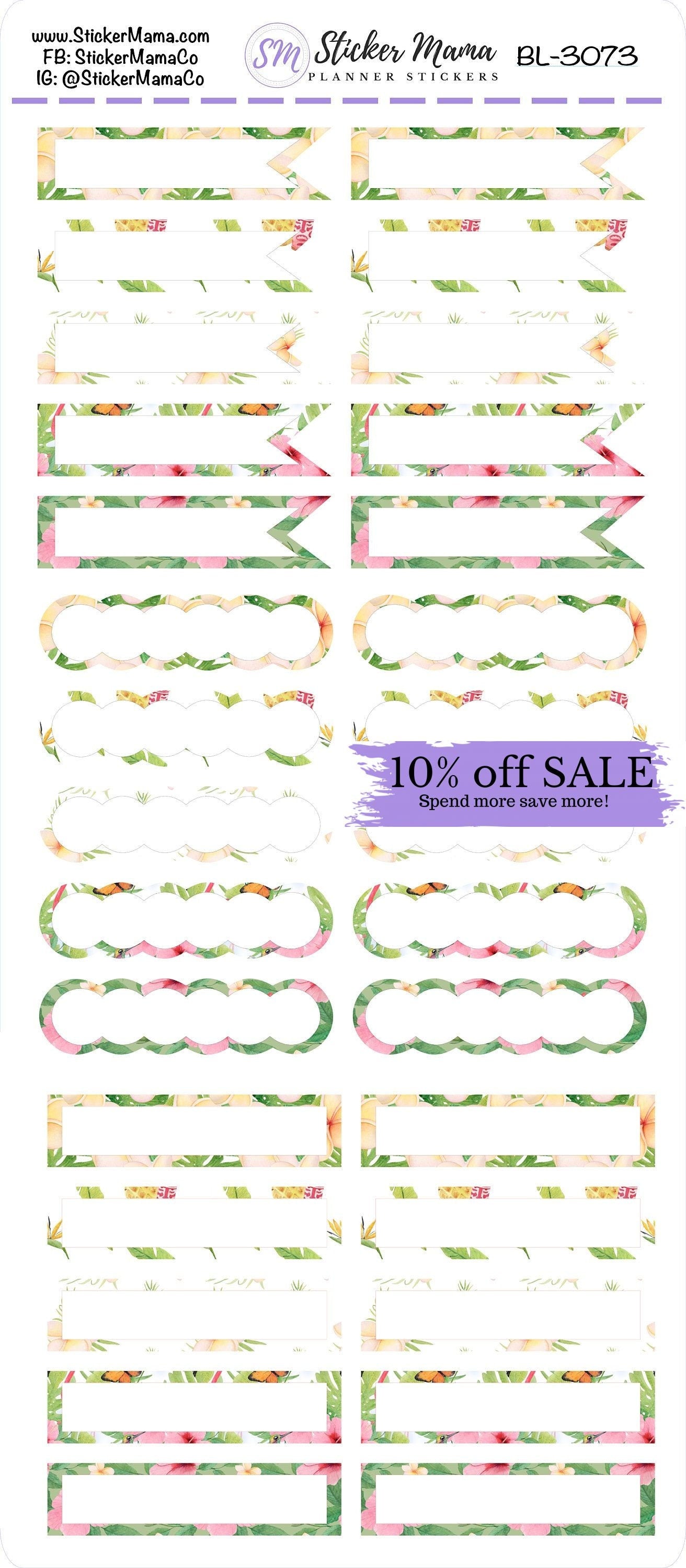 BL-3073 - HB-3073 BASIC Label Stickers - Tropical Summer - Half Boxes - Planner Stickers - Full Box for Planners