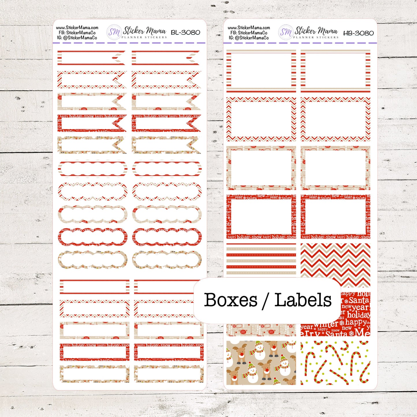 BL-3080 - HB-3080 BASIC Label Stickers - Traditional Christmas - Half Boxes - Planner Stickers - Full Box for Planners