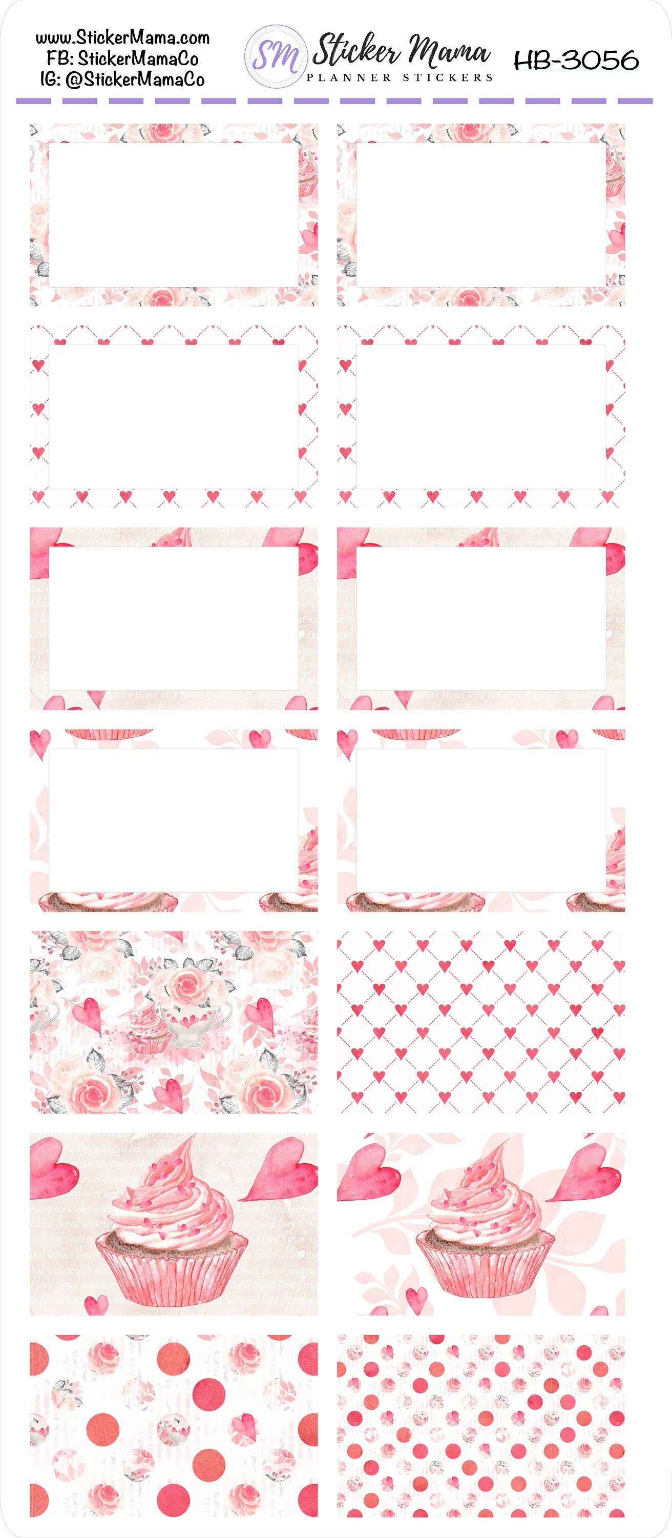 BL-3056 - HB-3056 BASIC Label Stickers - Sweet Valentine's - Half Boxes - Planner Stickers - Full Box for Planners