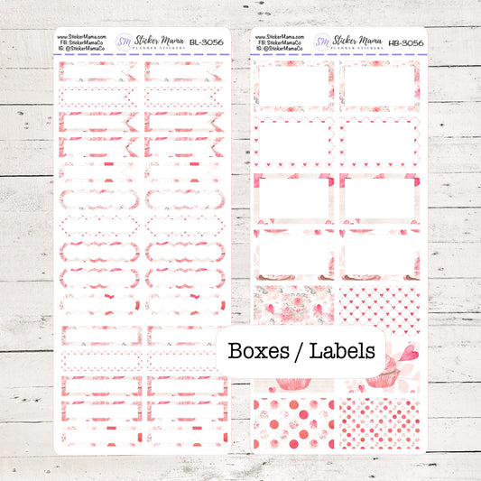 BL-3056 - HB-3056 BASIC Label Stickers - Sweet Valentine's - Half Boxes - Planner Stickers - Full Box for Planners