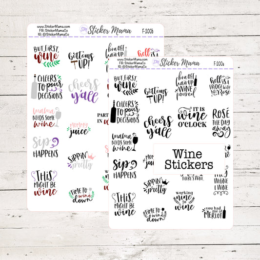 F-200 - WINE PLANNER STICKERS - Wine Lover Stickers - Planner Sticker Deco - Stickers for Planners