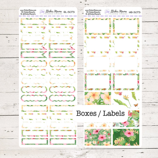 BL-3073 - HB-3073 BASIC Label Stickers - Tropical Summer - Half Boxes - Planner Stickers - Full Box for Planners