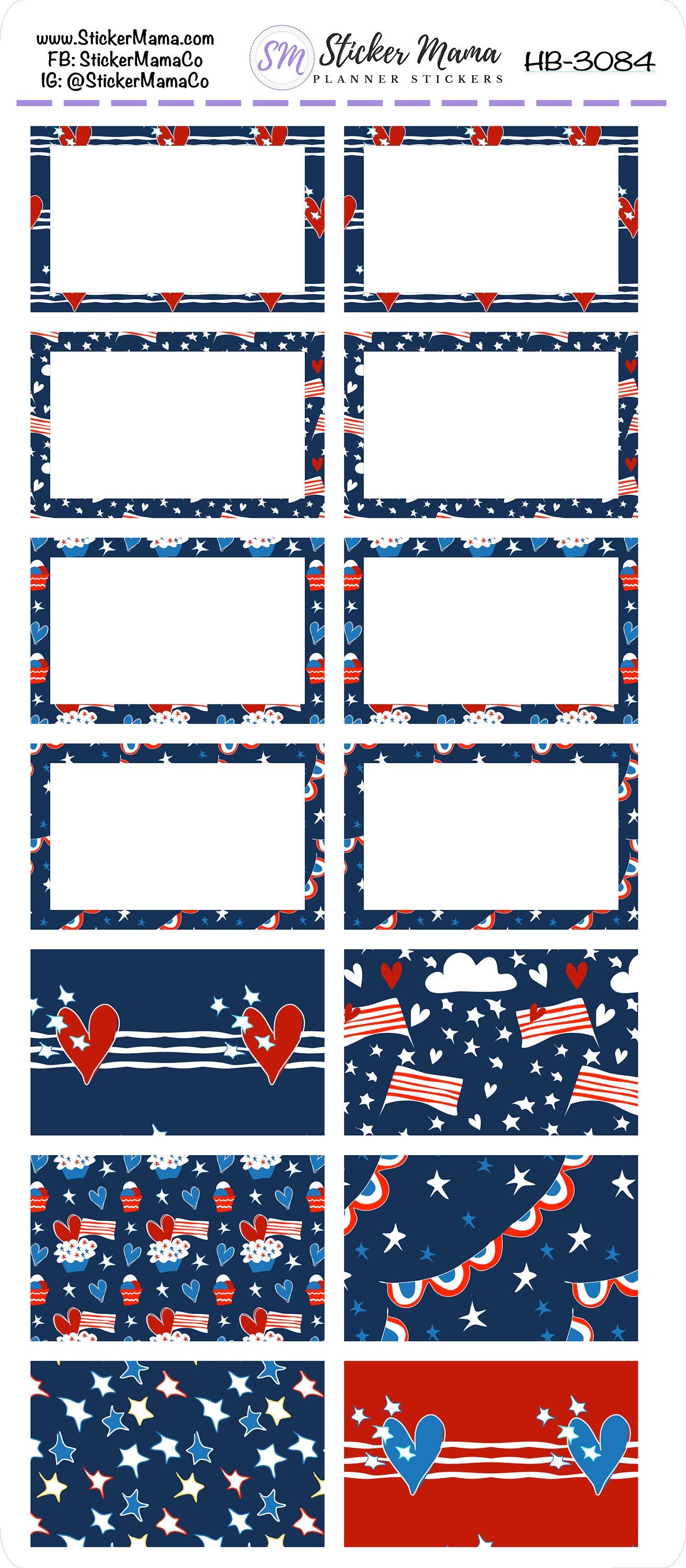 BL-3084 - HB-3084 BASIC Label Stickers - 4th of July - Half Boxes - Planner Stickers - Full Box for Planners