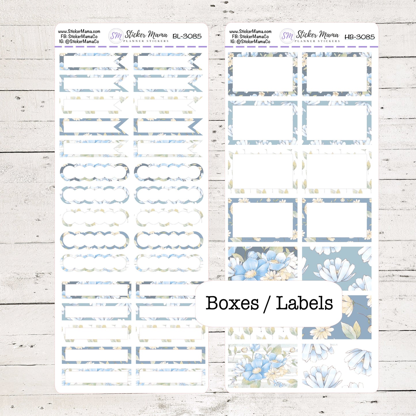 BL-3085 - HB-3085 BASIC Label Stickers - Half Boxes - Planner Stickers - Full Box for Planners