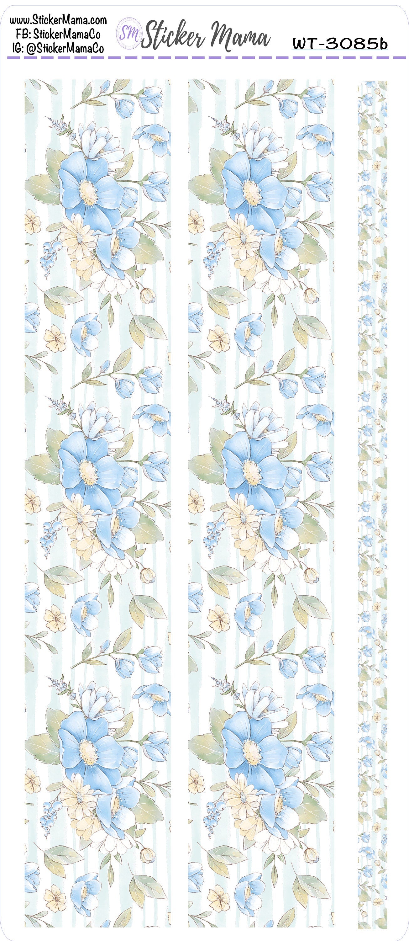 W-3085 - WASHI STICKERS - AUGUST Delicate Blue Flowers - Planner Stickers - Washi for Planners