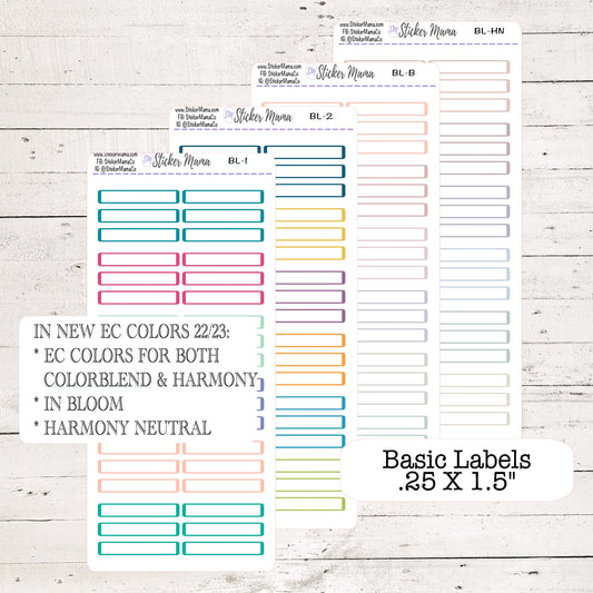 NEW ERIN CONDREN Colors - Update Basic Labels -  In Bloom, Harmony, Harmony Neutral, Colorblends - Basic Labels - Planner Stickers