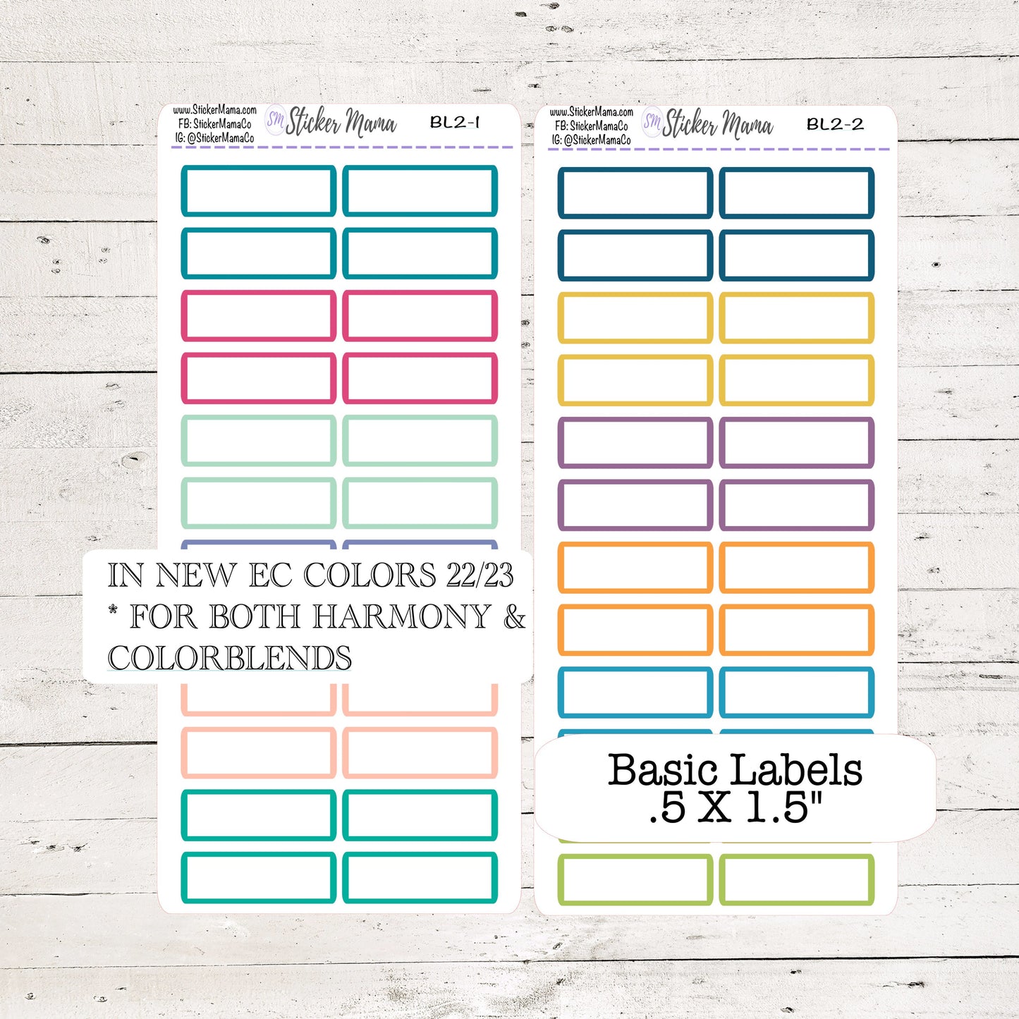 NEW ERIN CONDREN Colors - Updated Basic Labels Half Boxes - Bloom, Harmony, Harmony Neutral, Colorblends - Basic Labels - Planner Stickers