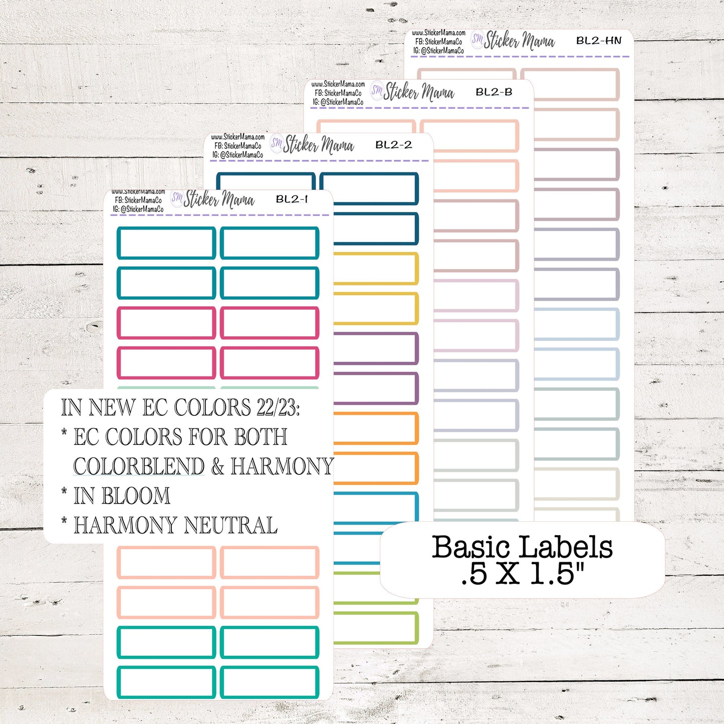 NEW ERIN CONDREN Colors - Updated Basic Labels Half Boxes - Bloom, Harmony, Harmony Neutral, Colorblends - Basic Labels - Planner Stickers