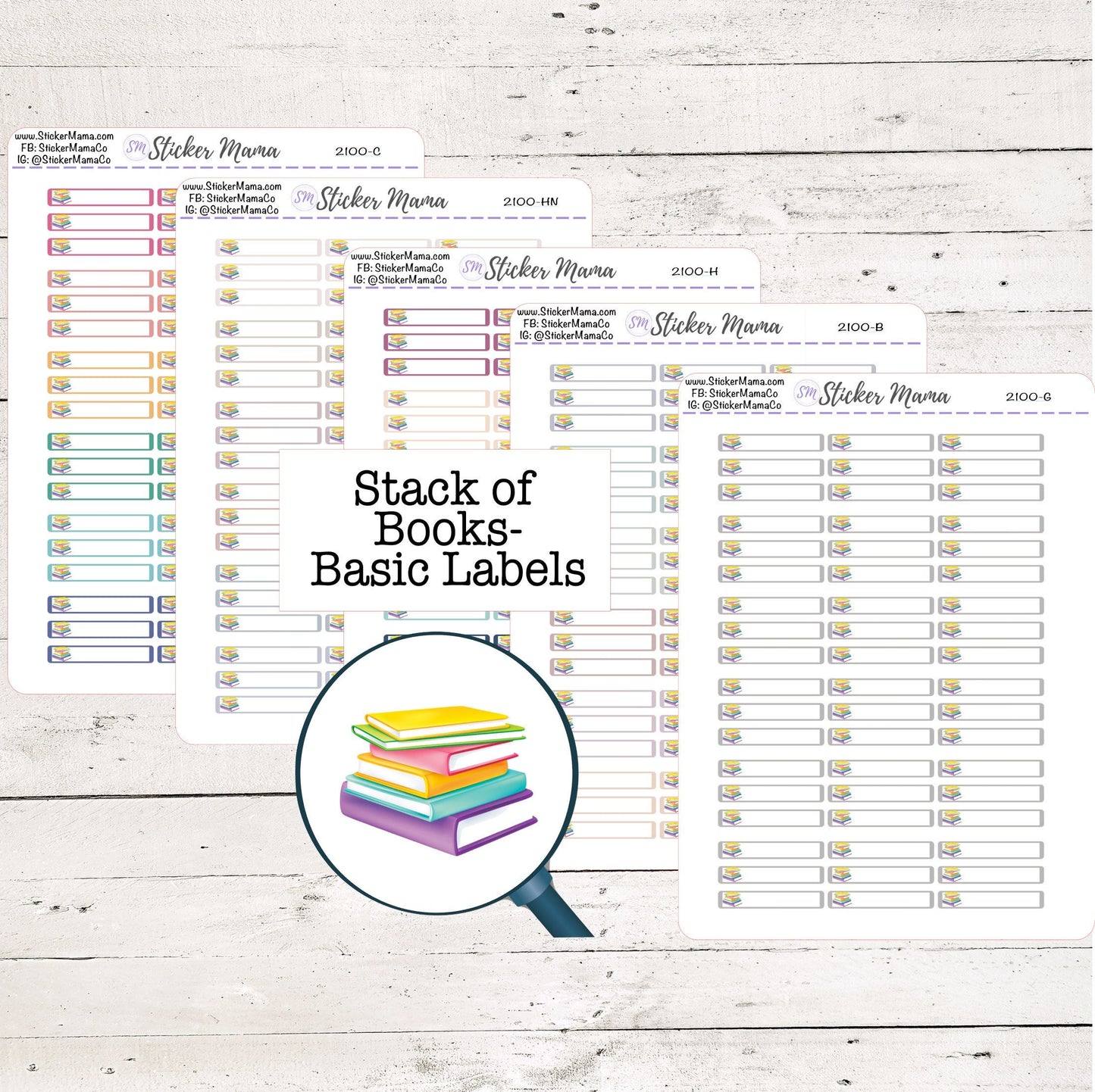 I-2100 - STACK OF BOOKS Planner Basic Label Stickers  - Study Stickers - School Stickers - Book Stickers