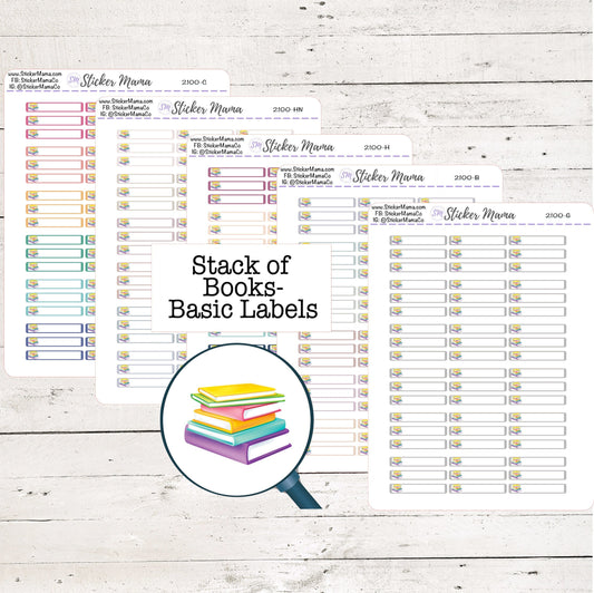 I-2100 - STACK OF BOOKS Planner Basic Label Stickers  - Study Stickers - School Stickers - Book Stickers